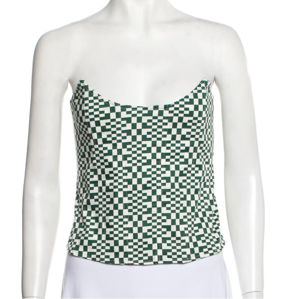Miaou geen and white checkered strapless crop top - Size M